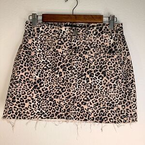 Express Womens 4 Leopard Midrise Straight Cotton Stretch Raw Hem Mini Skirt